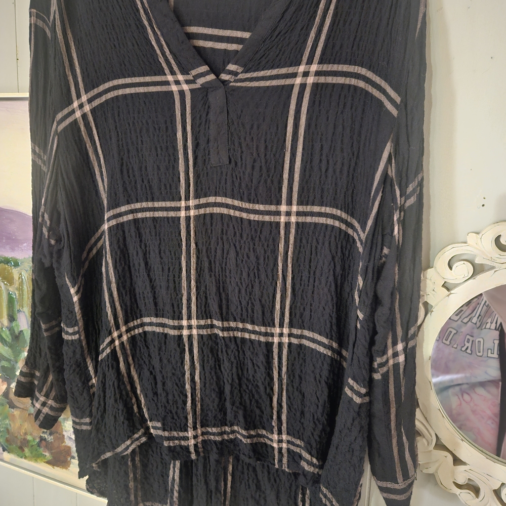 Jane and Delancey Black and Tan Plaid Blouse